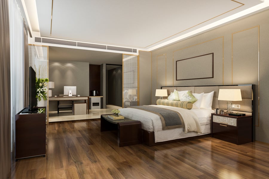 3D Rendering of Luxury Bedroom Suite in Hotel 